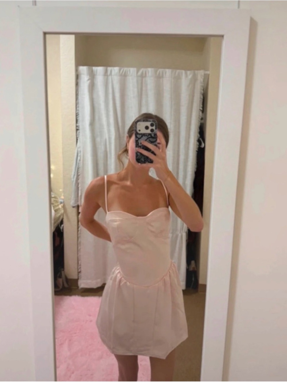 Blush Pink Satin Mini Dress with Spaghetti Straps
